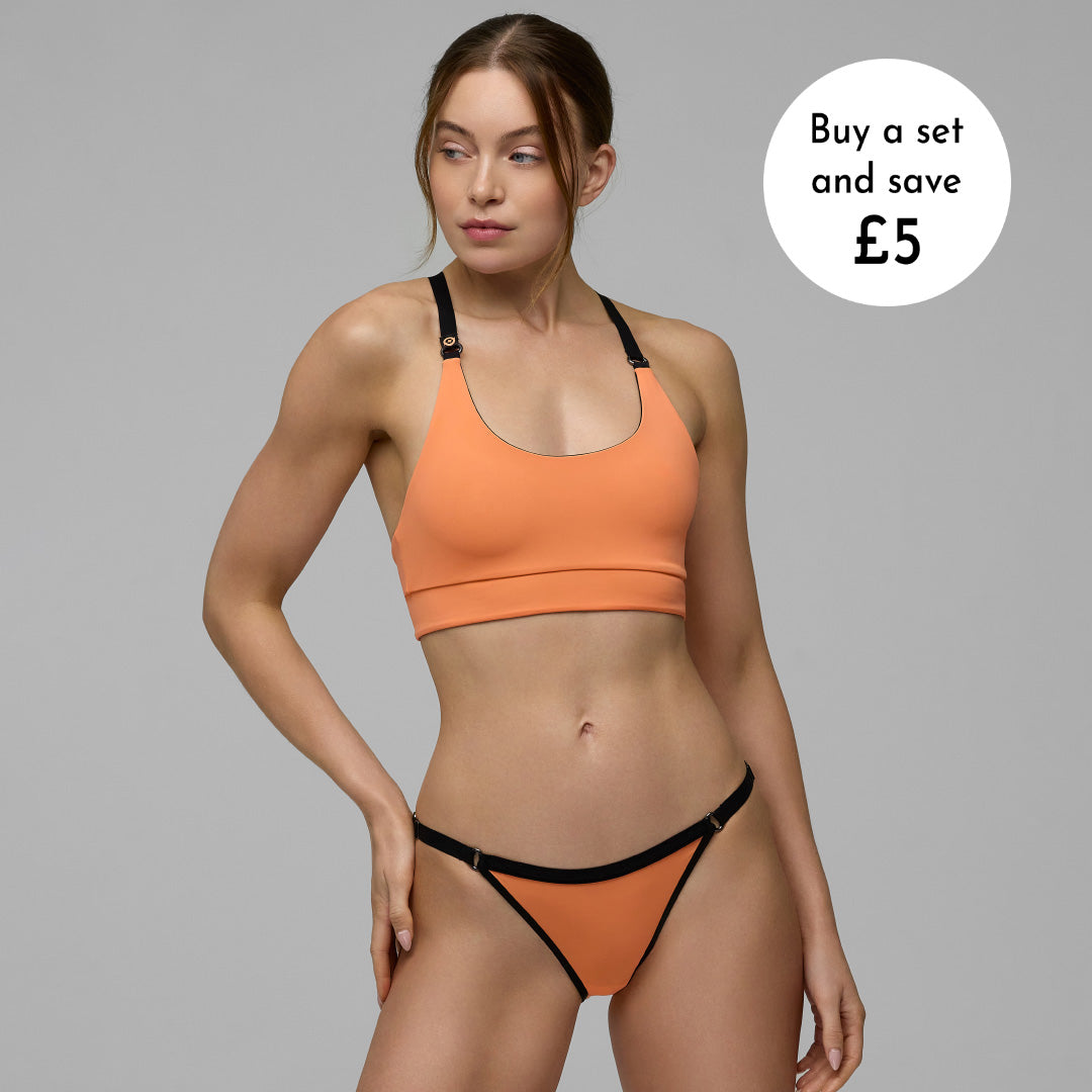 Reversible Bralette and Mesh Tanga - Cantaloupe - Matching Set
