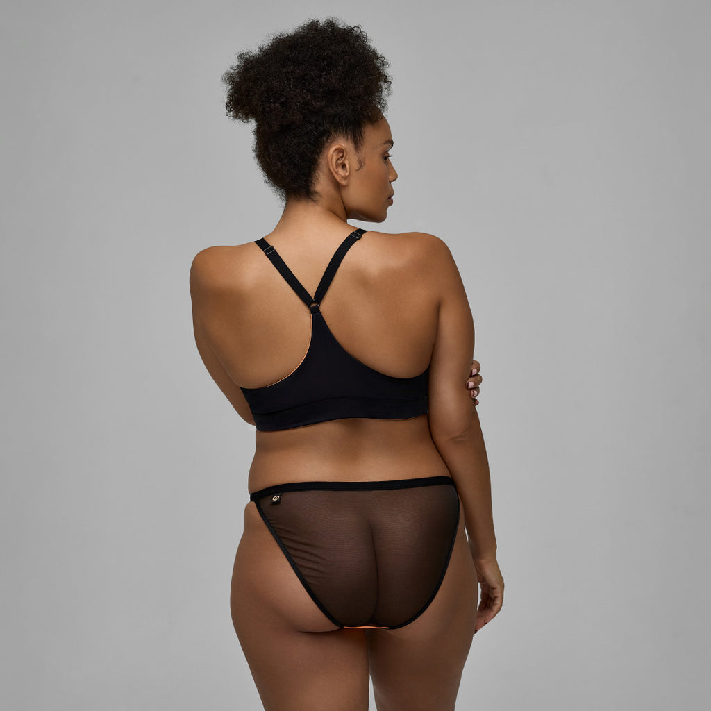 Reversible Bralette and Mesh Tanga - Cantaloupe - Matching Set