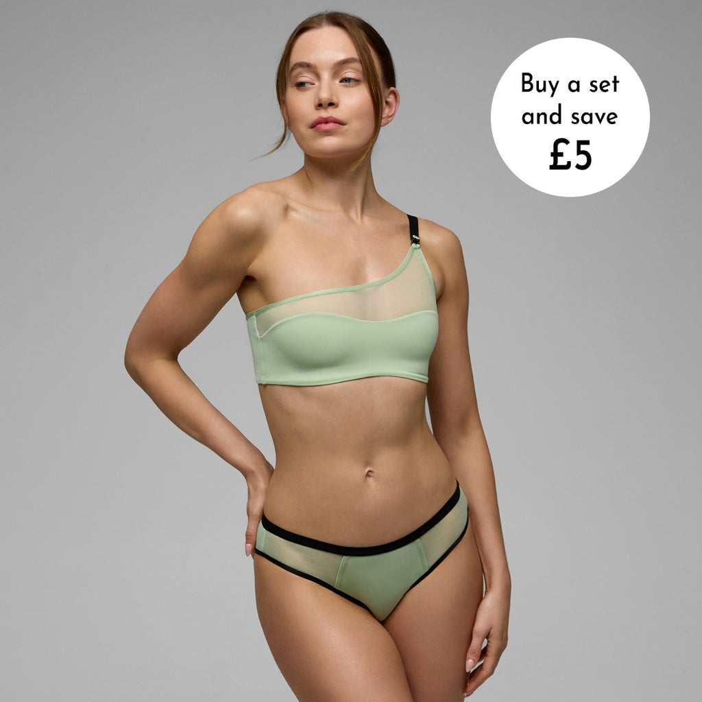 Asymmetrical Bralette and Bikini Briefs - Bok Choy - Matching Set