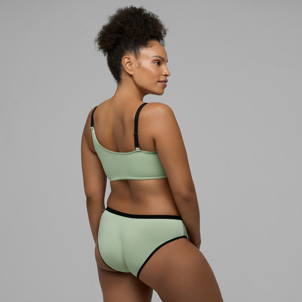 Asymmetrical Bralette and Bikini Briefs - Bok Choy - Matching Set
