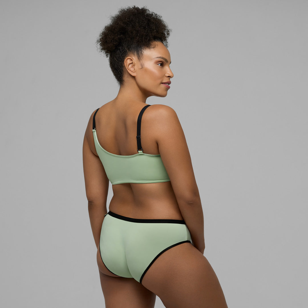 Asymmetrical Bralette and Bikini Briefs - Bok Choy - Matching Set