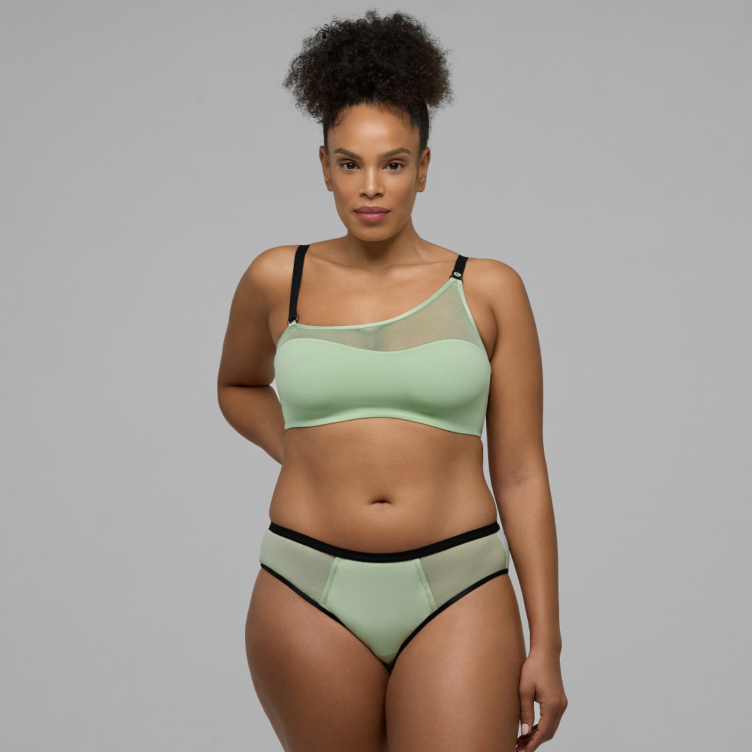 Asymmetrical Bralette and Bikini Briefs - Bok Choy - Matching Set
