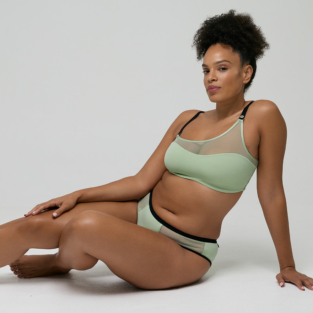 Asymmetrical Bralette and Bikini Briefs - Bok Choy - Matching Set